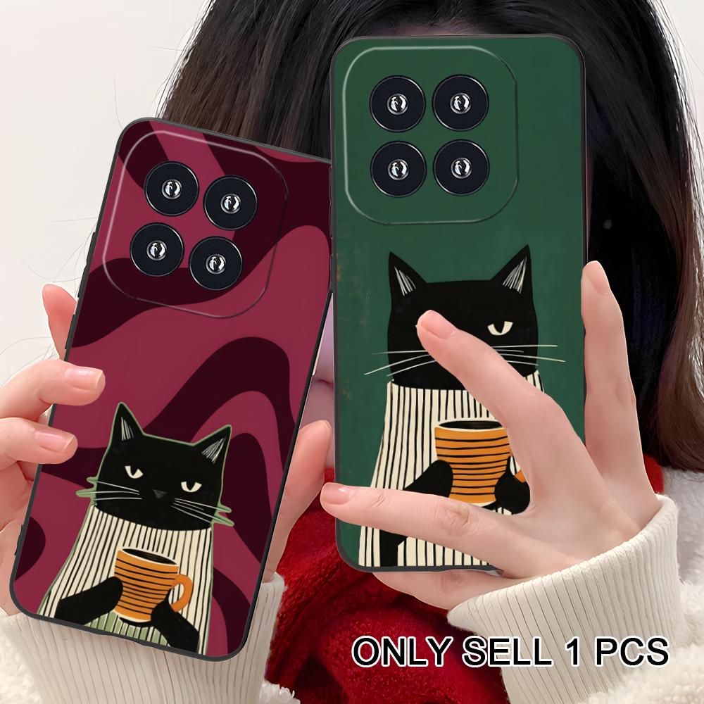 Cute Coffee Cat Matte TPU Mobile Phone Case for Xiaomi 15 14 13 12 Mi 11 T Ultra Lite Pro S X 5G Colorful Printing Cover