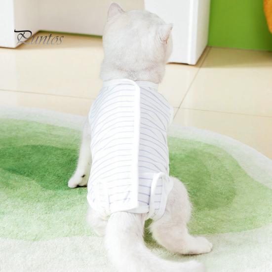 Stripes Pattern Pet Suit Soft Comfortable Fastener Tape Breathable Anti-scratch Anti-licking Puppy Supply Polyester Print Surgical Clothes Spring