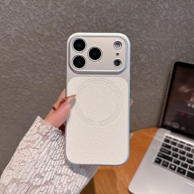 For MagSafe Solid Color Frame Artificial Leather Magnetic Phone Case For iPhone 17 Pro Max 15 13 14 16 Pro Max Bumper Back Cover