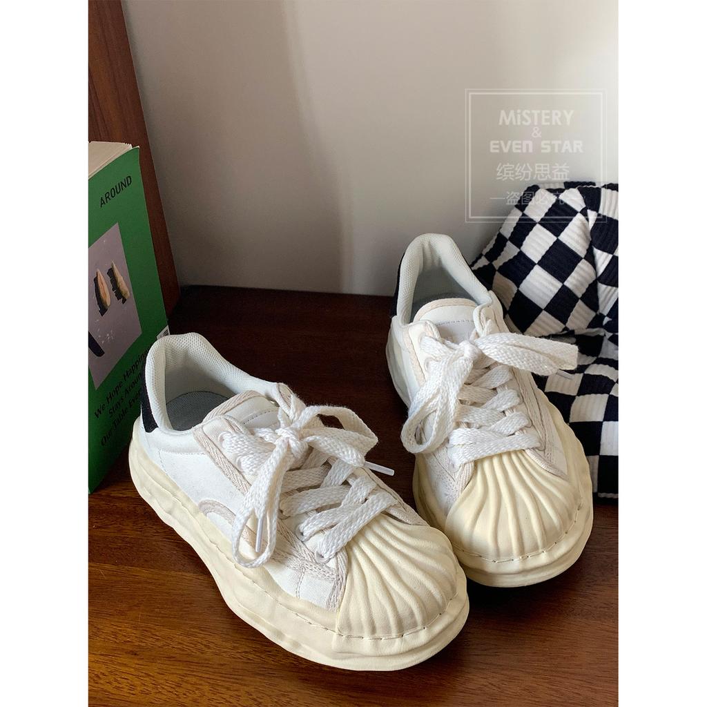 Fashion Women's Canvas Sneakers Dirty Shoes New Student Canvas Thick Dissolving Heels White Shoes Lace Up Sports Shoes for Women