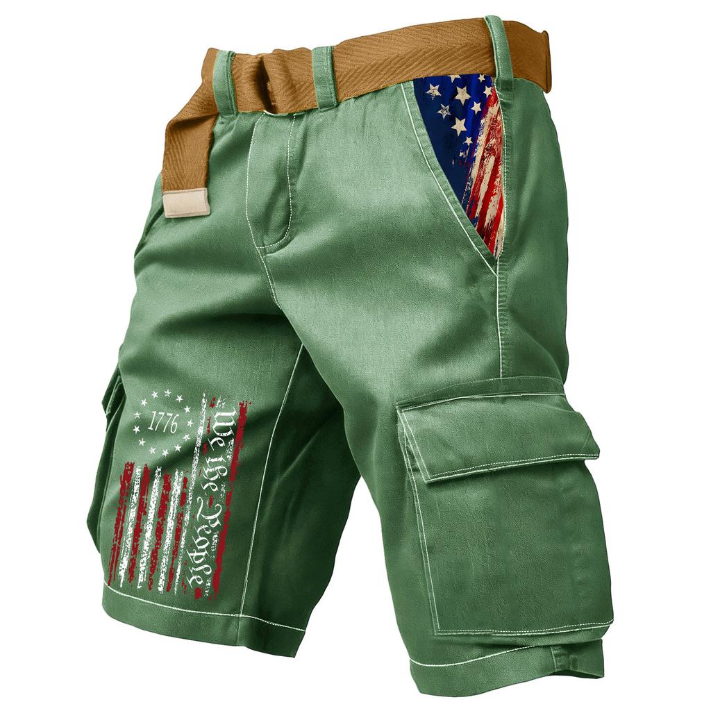 Men's Casual Sport Multi-pocket Work Pants Men's Fashionable Flag-letter Printed Pants