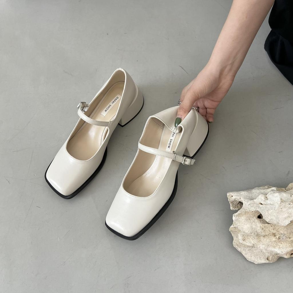 Brand Women Heels Shoes Fashion Square Toe Women Mary Jane Shoes Soft Sole Ballet Shoes Luxury Shallow Buckle Women Sandals 2025