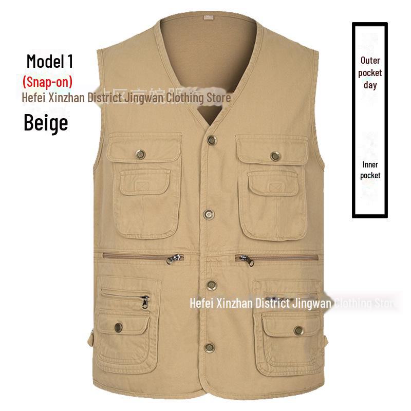 Men's Plus Size Pure Cotton Multi-Pocket Fishing Photography Vest