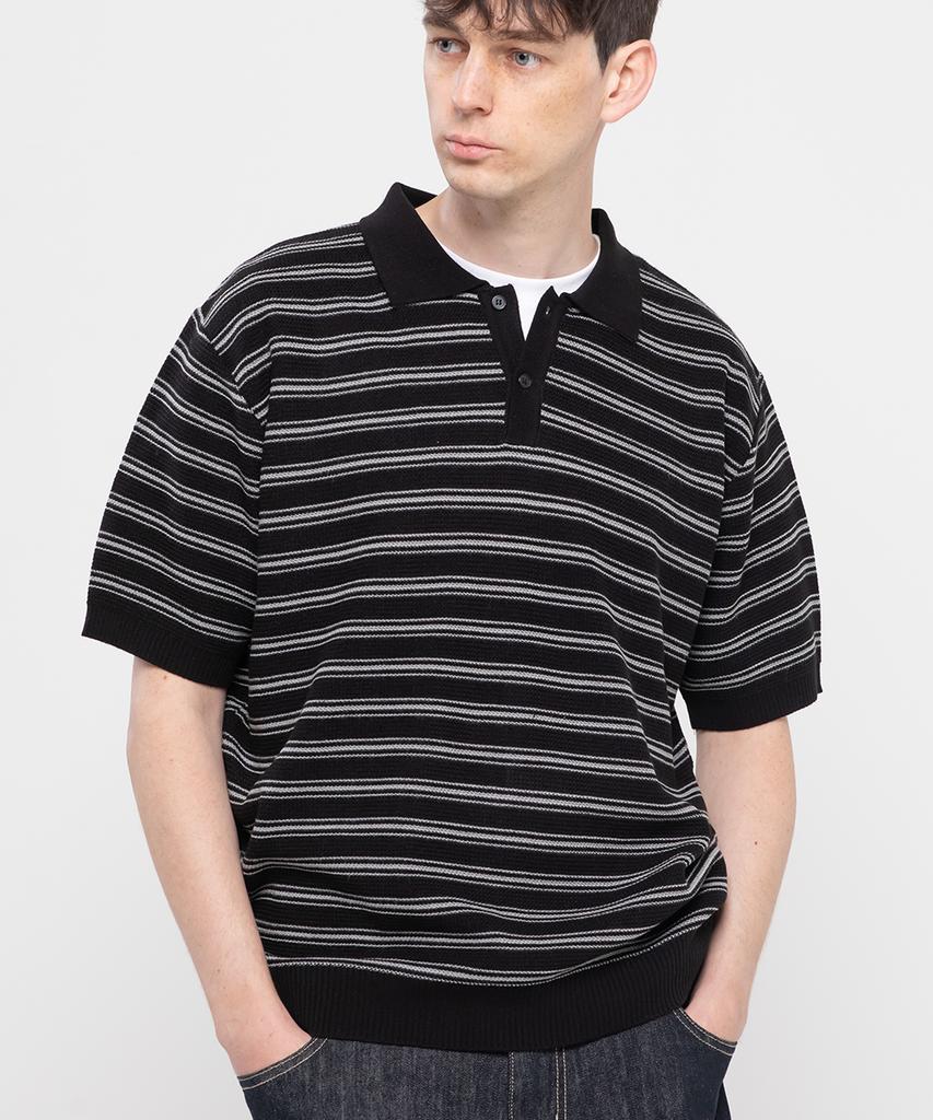 CHAMBROS Oversized Collared Short Sleeve Knit [Black]
