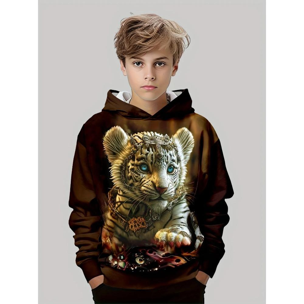 Children's Animal Tiger Series 3D Digital Printed Boys' Hip Hop Personality Hooded Sweatshirt