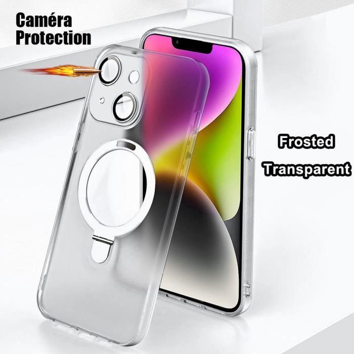 Coque pour iPhone 15 Pro, Antichoc Rigide avec Support Anneau Magnétique Réglable et Protection Caméra - Translucide
