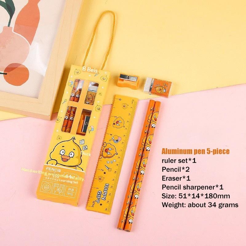 5 In 1 Pencil Set Portable Stationery Prize Cute Cartoon Stationery Gift Box Set School Supplies Writing Tool Stationery Set