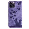 Butterfly Cat Embossed Leather Flip Case for Apple iPhone Pro Max SE3 - Card Holder for Women