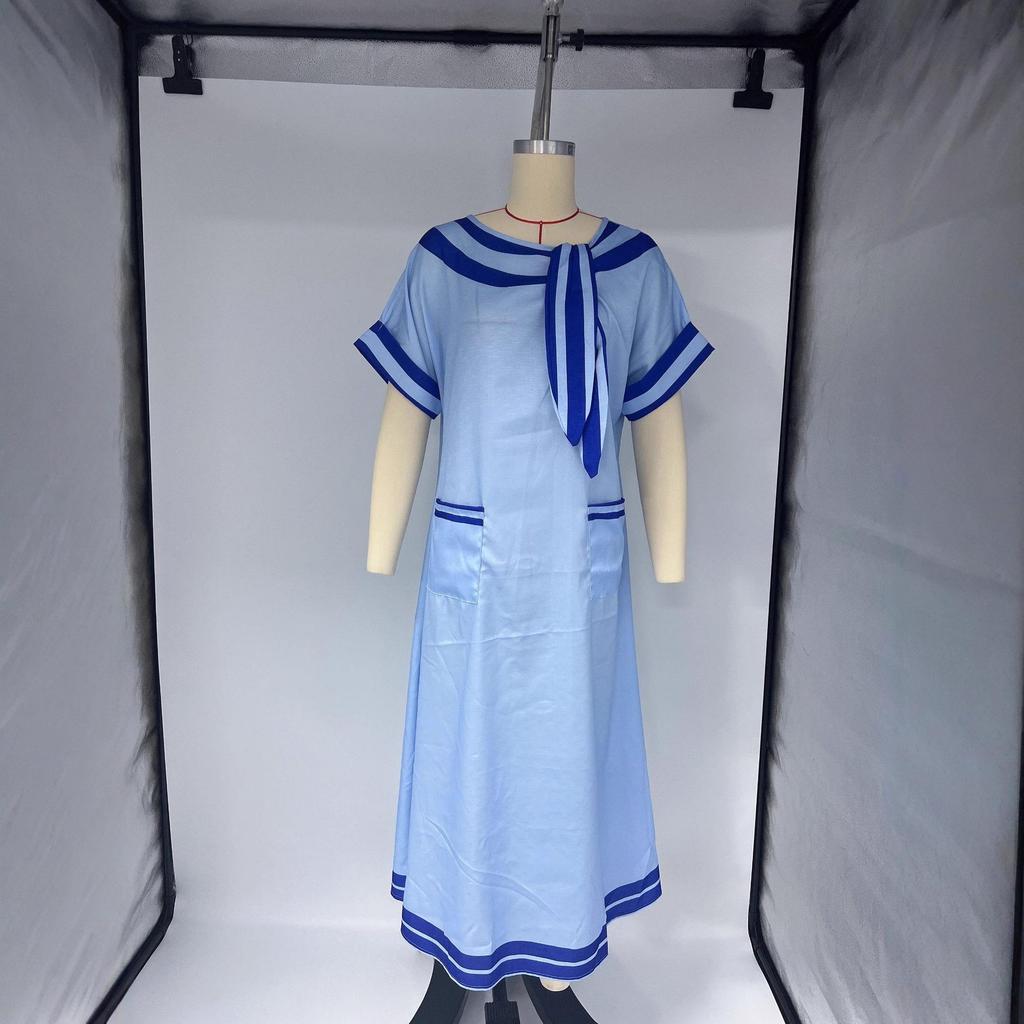 2025 Temperament Short Sleeve Bow Pocket Maxi Dress