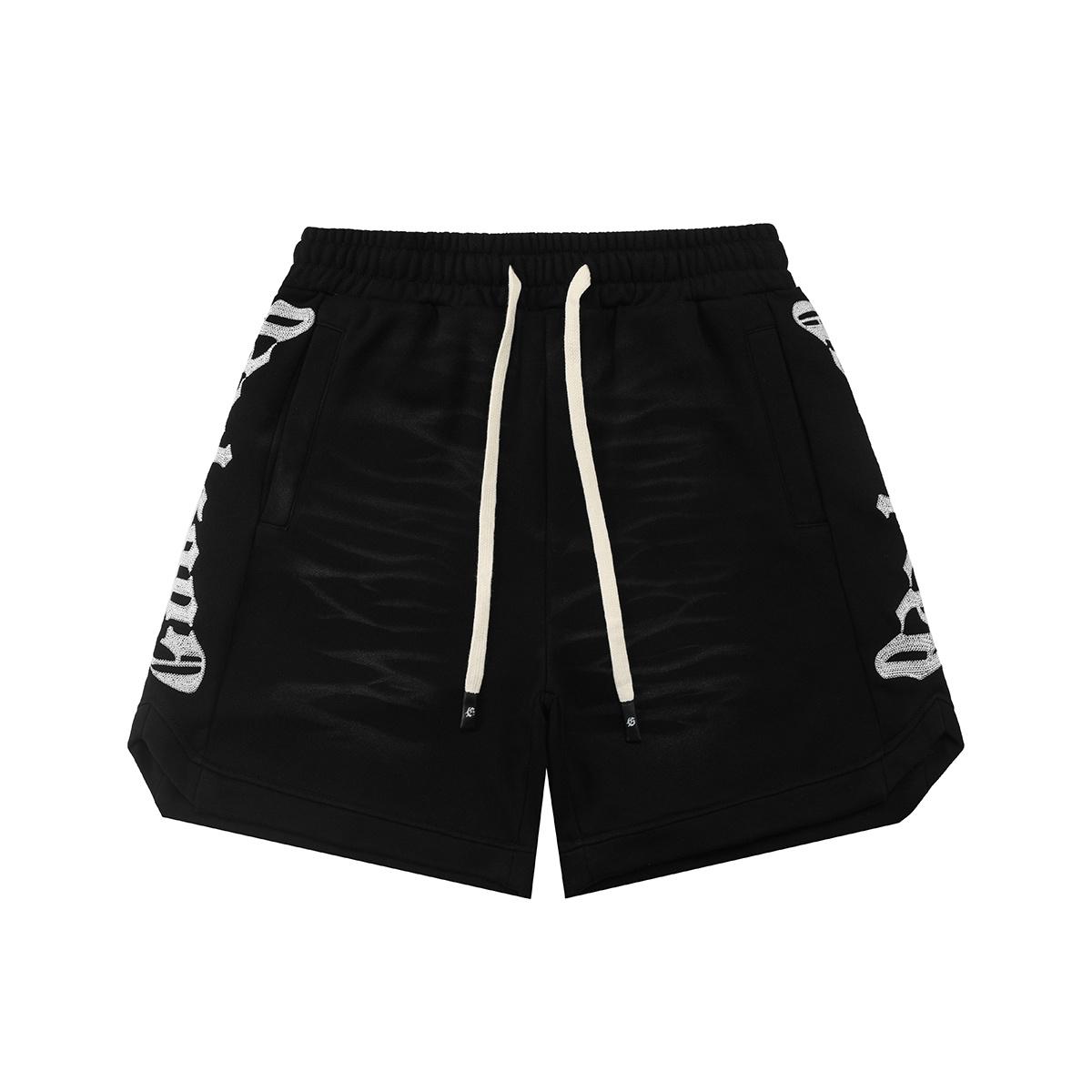 

Men s Gothic Embroidered Shorts Washed Vintage Hip Hop Streetwear Loose Sweat Shorts S