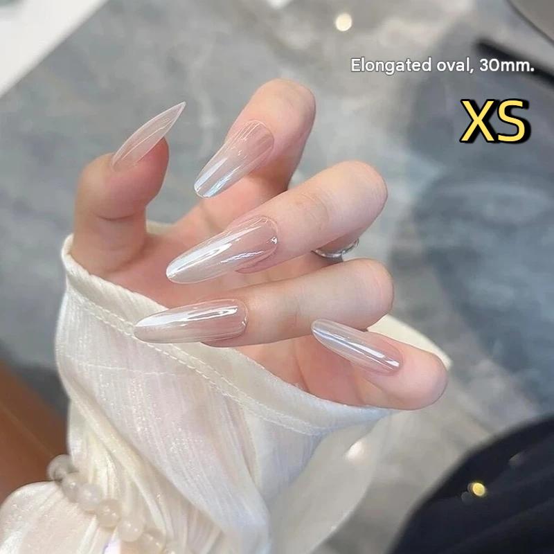 1Set Handmade Nude Cat Eye Nails Simple Long Short Style Spring Summer Removable Nail Tips 3 Sizes