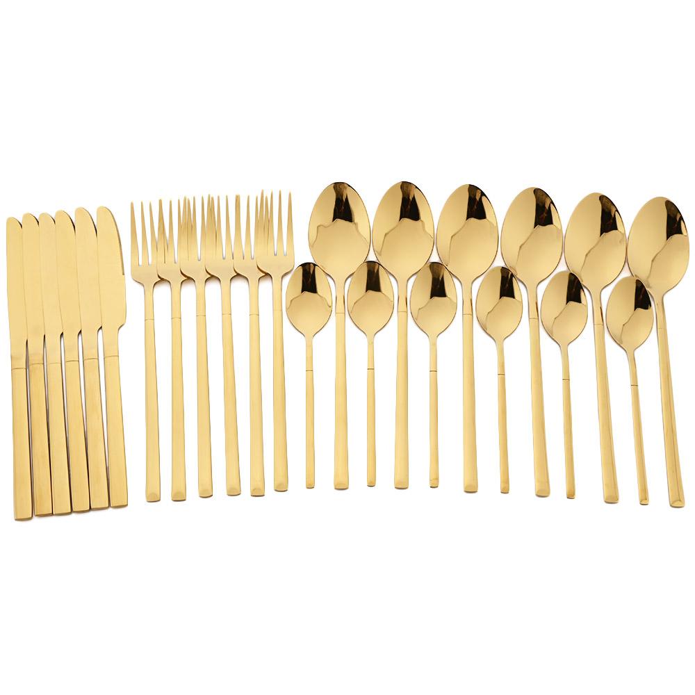 24pcs Rose Gold Tableware Cutlery Set Knife Fork Coffee Spoon Dinnerware Set Stainless Steel Flatware Western Kitchen Silverware