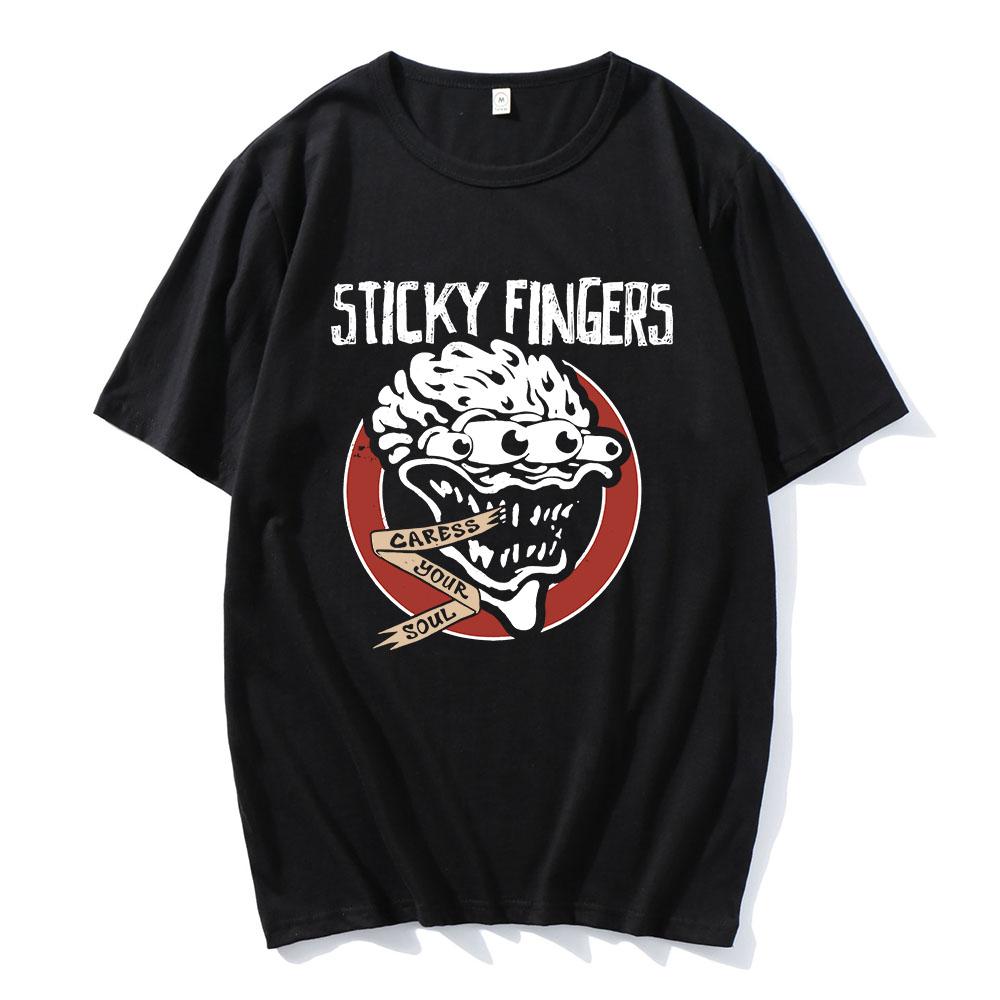 CARESS YOUR SOUL RINGER TEE Rock Band Sticky Fingers STI FI Tshirts Short Sleeve Cotton Male T-shirt Graphic Print T Shirt Mens