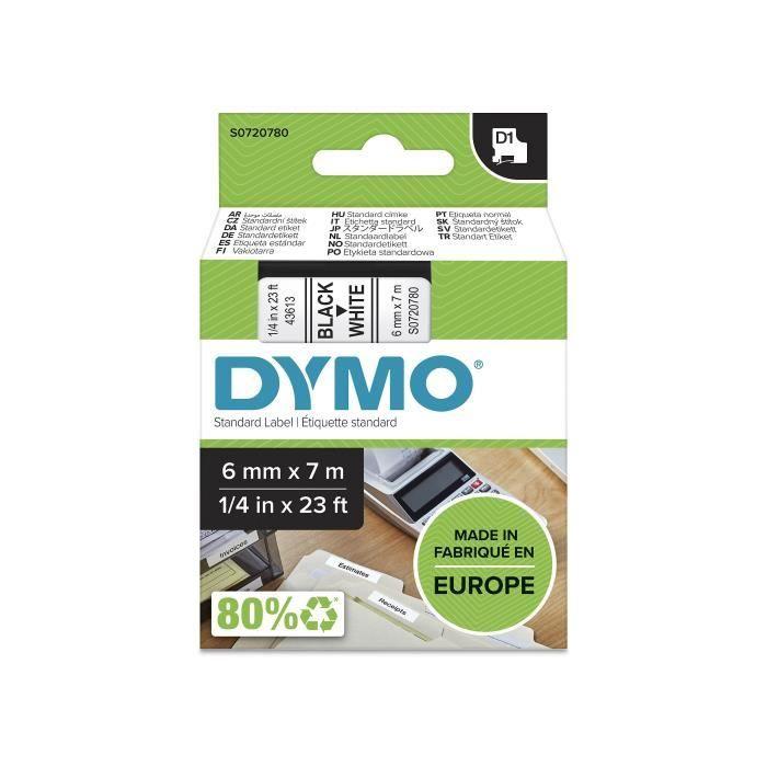 DYMO - LabelManager Cassette Ruban D1 6mm X 7m - Noir/Blanc - Compatible Avec LabelManager Et LabelWriter Duo