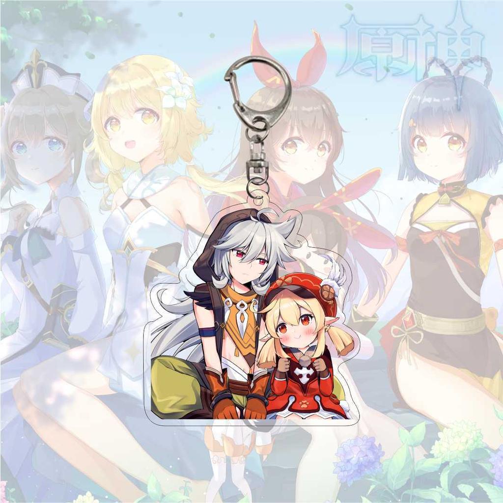Cartoon Anime Genshin Impact Keychain Acrylic Double Sided Transparent Key Chain Ring Keyring Accessories Jewelry For Fans Gifts