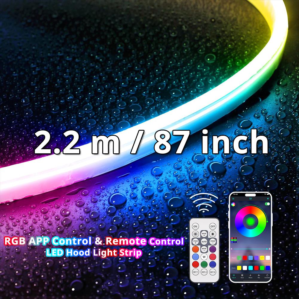 APP Control RGB Car Hood Light Strip Multi Color LED Engine Bay Accent Lighting Ambient Exterior Decoration Trunks SUVs Pickup