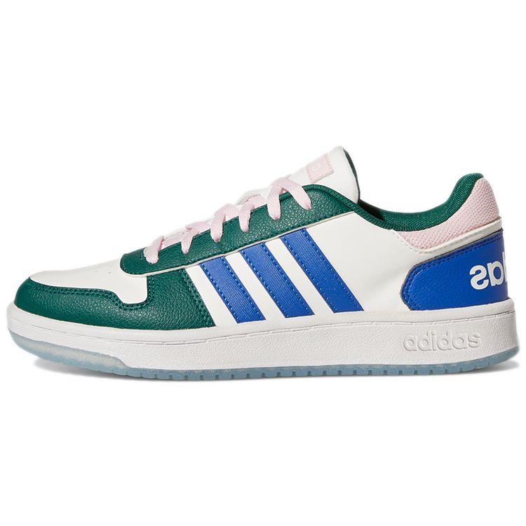 Adidas Neo Hoops 2.0 Round Toe Lace-Up Leather Durable Low-Top Basketball Shoes Women Sneaker White Green GW3368