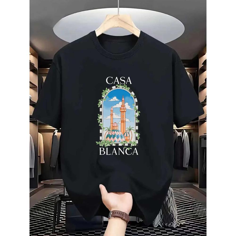 Summer Men's 2D Printed T-Shirt Dry Slim Breathable 100% Cotton New Style Classic Short Sleeve for Campus Travel