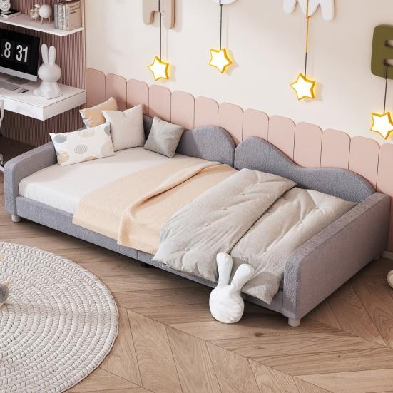 Children Bed Upholstered Bed 90x200cm, Frame Fabric Multifunctional Soft Bed with Backrest and Armrest, Sofa Bed Bed, Youth Bed Guest Bed Gray