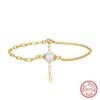 EFFIE QUEEN Simple 14K Gold Plated Real Pearl Chain Bracelet for Women 925 Sterling Silver Designer Fashion Jewelry Gift GPB33
