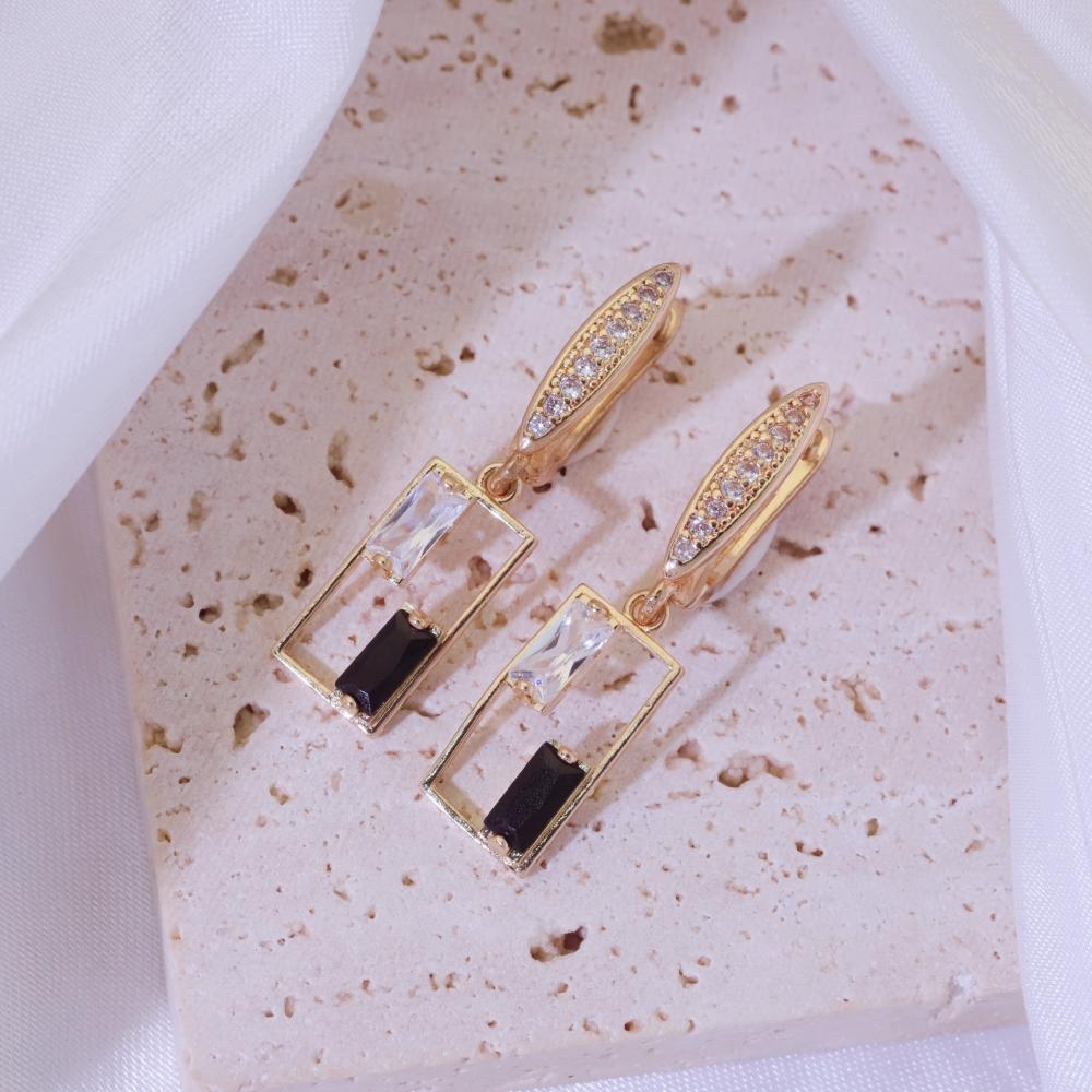 1 Pair Elegant Colorful Hollow Square Dangle Earrings for Women  Zirconia Earring Jewelry Daily Party Accessories