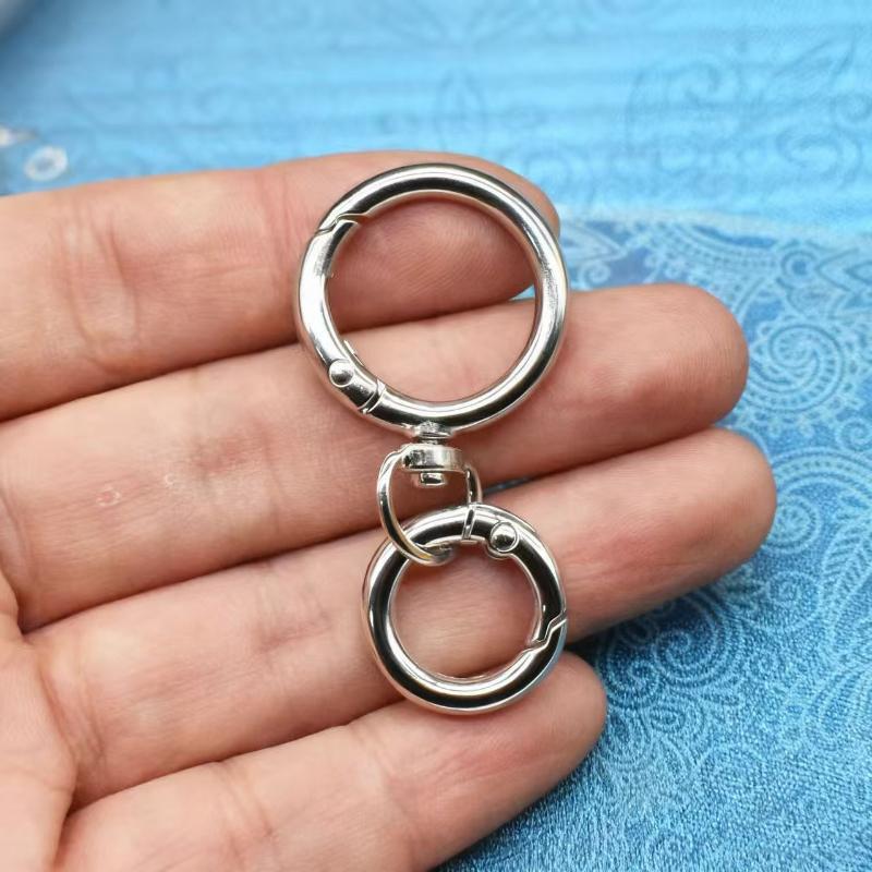 2Sets Round Spring Snap Carabiner Clip O Rings Swivel Trigger Hook Metal Clasps Keychain For Handbag Lanyards Diy Crafts