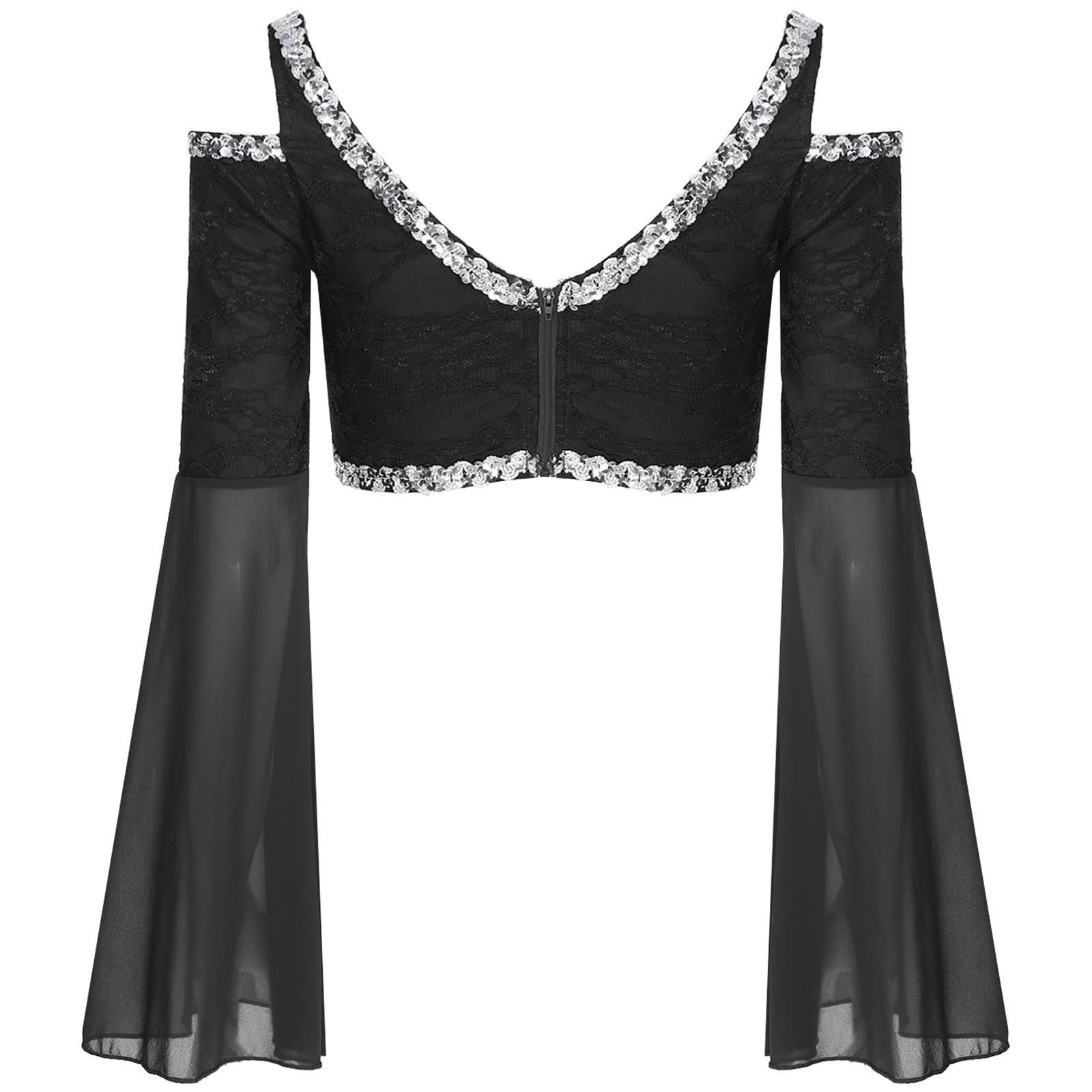 

Женский укороченный топ с V-образным вырезом и пайетками для танца живота, бальная танцевальная одежда для выступления на сцене для музыкального фестиваля, танцевальной практики на рейв-вечеринке S чёрный