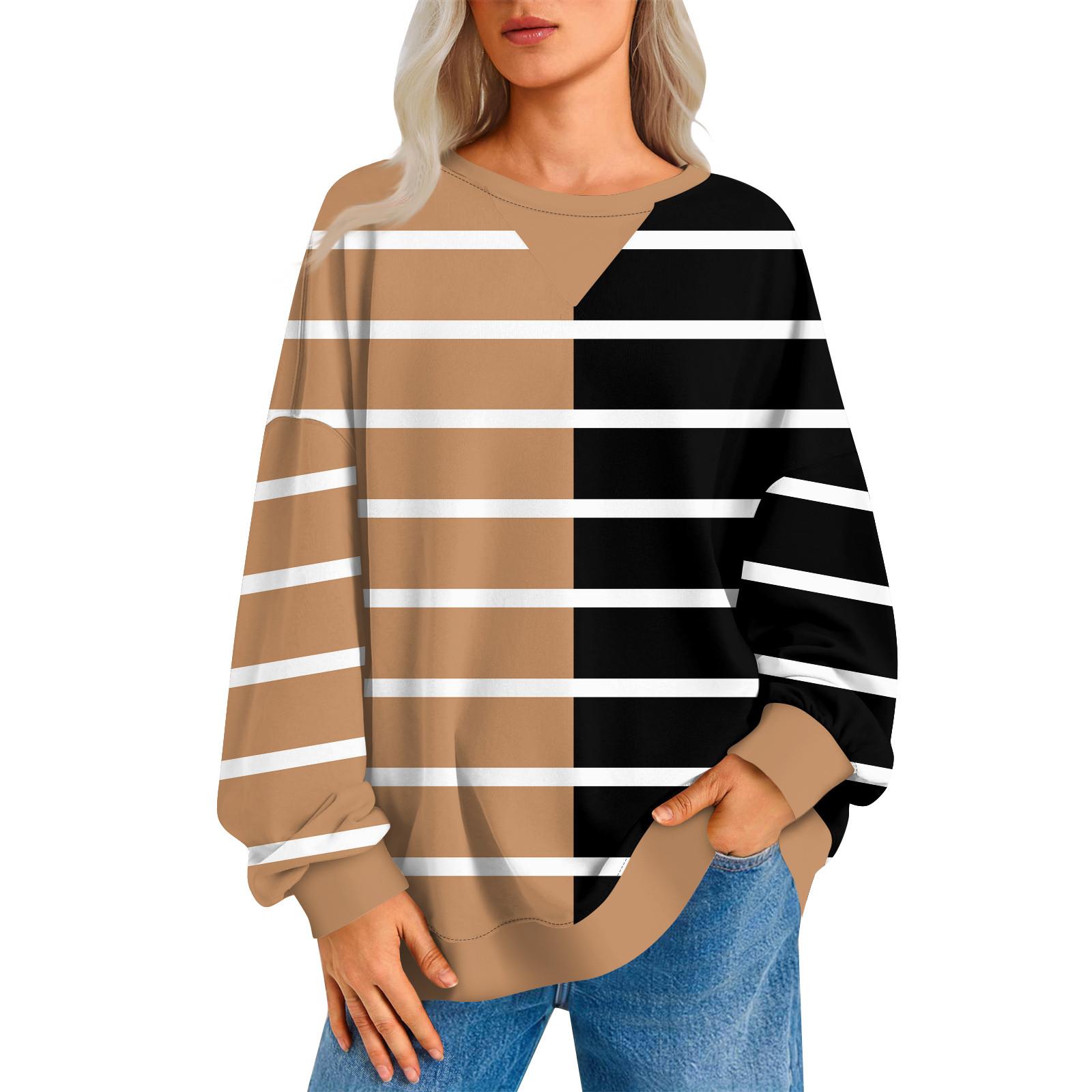 

Женский повседневный полосатый пуловер, рубашка с длинным рукавом, толстовка большого размера M