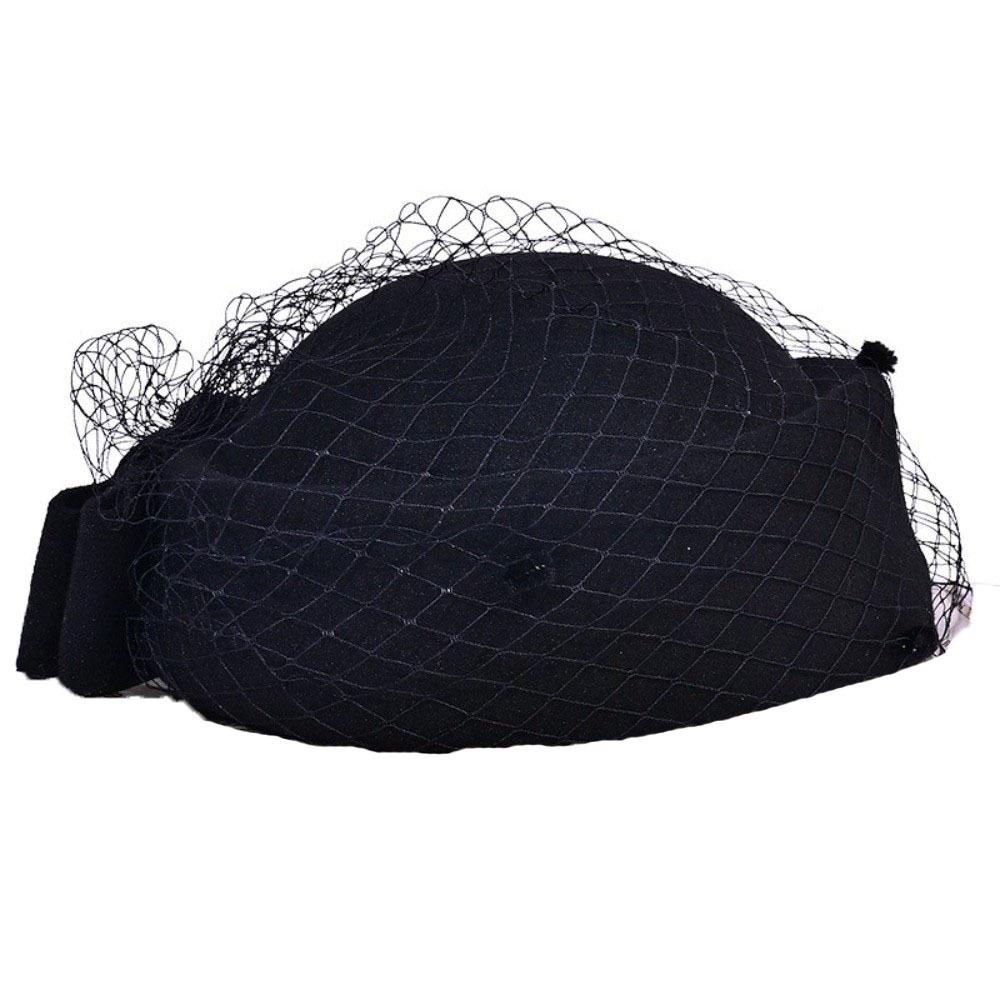 Mesh Pillbox Hat British Style Topper Hat Elegant Wool Bow Hat with Veil  Autumn Winter