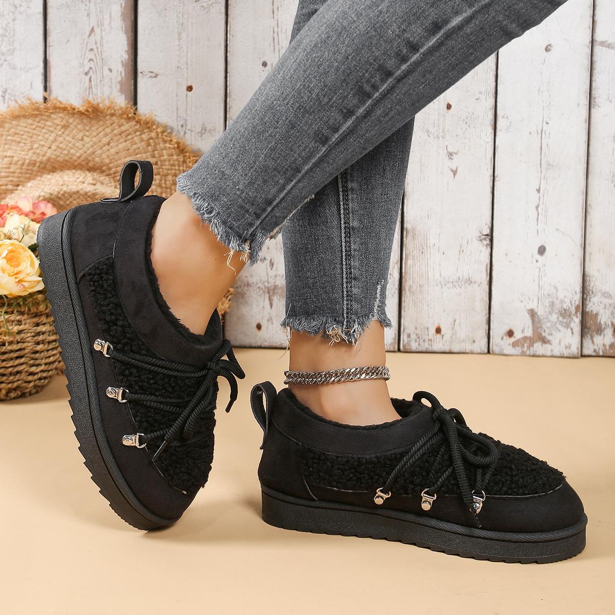 

Large Size Women Snow Boots Winter 2026 New Outdoor Non Slip Comfortable Platform Cotton Shoes Plush Thicken Lace Up Warm Shoes 36 чорний