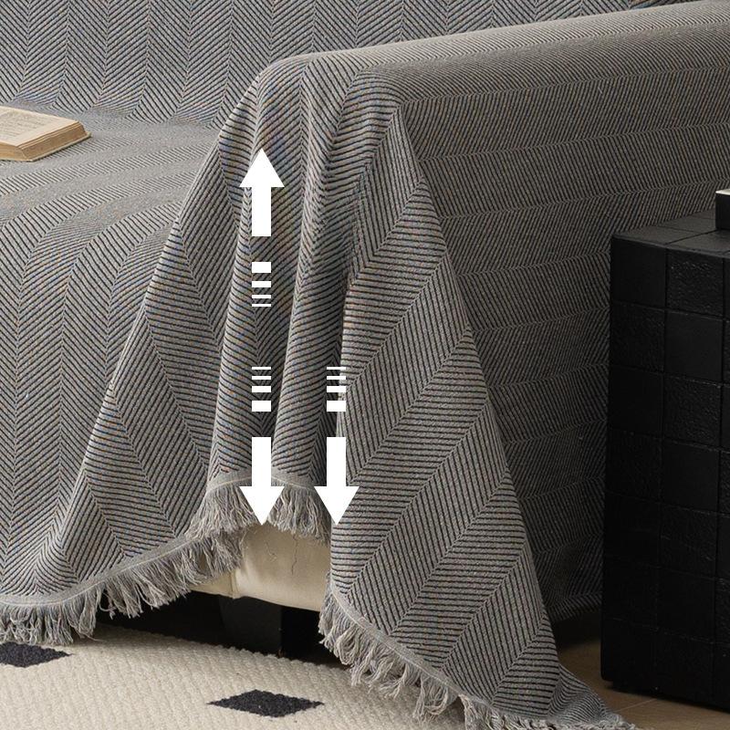 Fischgrätmuster Baumwolle und Leinen Sofabezug Decke Neu Kissen Vollbezug Sofatuch Komplett All-inclusive Universalbezug