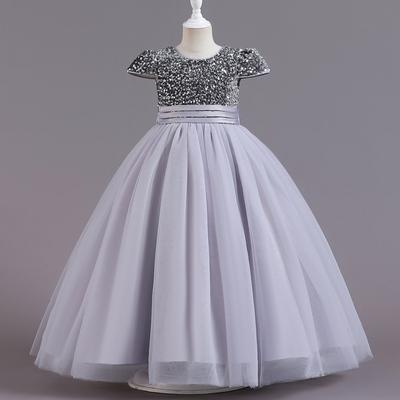 Dievčenské šaty Detské Večerné šaty Šaty na večeru Flitrové sieťovinové šaty Pošírované Detské Dlhé princeznovské šaty Späť Bowknot Sweet