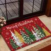 Red Merry Holiday Colorful Evergreens Snow Crystal Entry Rug Festive Greeting Floor Mat Skid Resistant Room Decor Soft