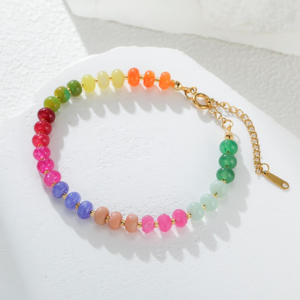 Delicate Colorful Natural Stone Bracelets For Women Girls Boho Beaded Bracelets Adjustable Chain Trendy Jewelry Gift Waterproof