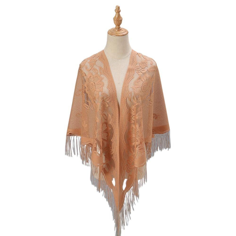 Tassel Patchwork V-Neck Cardigans Women Vintage Shawl Party Dinner Top Scarf Shawls Mesh Cloak Capelet Fringes