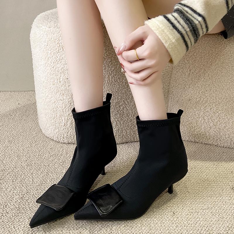 

Мода Новый Стиль Мода Металлический Квадратный Носок Кожа Женские Ботильоны Элегантные Осенне-Зимние Тонкий Высокий Каблук Роскошные Короткие Ботинки Обувь 35