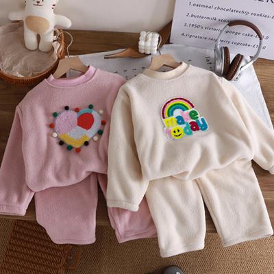 Autumn and Winter Kids Plush Lined Pajamas Set Children Unisex Warm Sleepwear for Boys and Girls