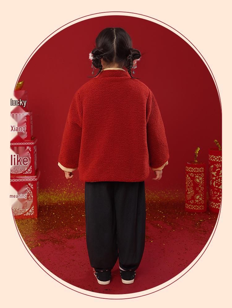 Children's New Year Outfits: Winter Coats, Boys' Sweaters, Girls' Greeting Clothes, Hanfu Sets in Chinese Style.
