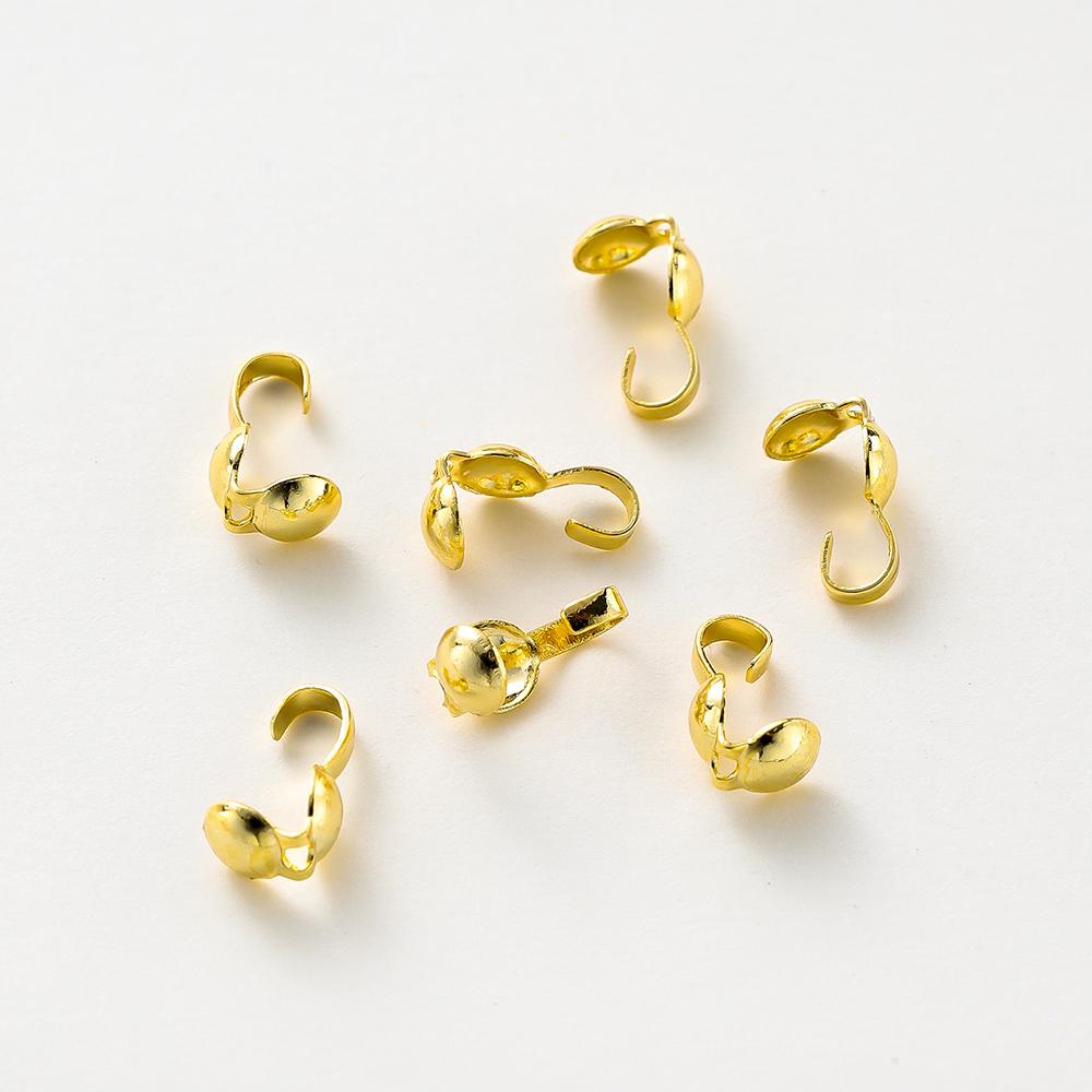 14K 18K Real Gold Plated Double-Cup Bead End Clasp Beads Open Cover Crimp Connector Bead For DIY Jewelry Making Necklace Compont