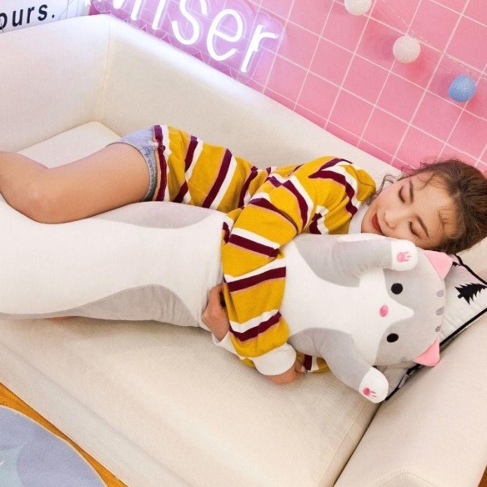 Ultra Soft Long Cat Plush Doll Huggable Side Sleeping Body Pillow Funny Long Throw Pillow  Gift