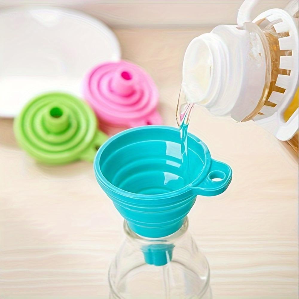 1pc Collapsible Silicone Funnel - Flexible, Foldable, Mini Funnel for Liquids, Jam, Beans, Automotive, Flask - Easy to Use