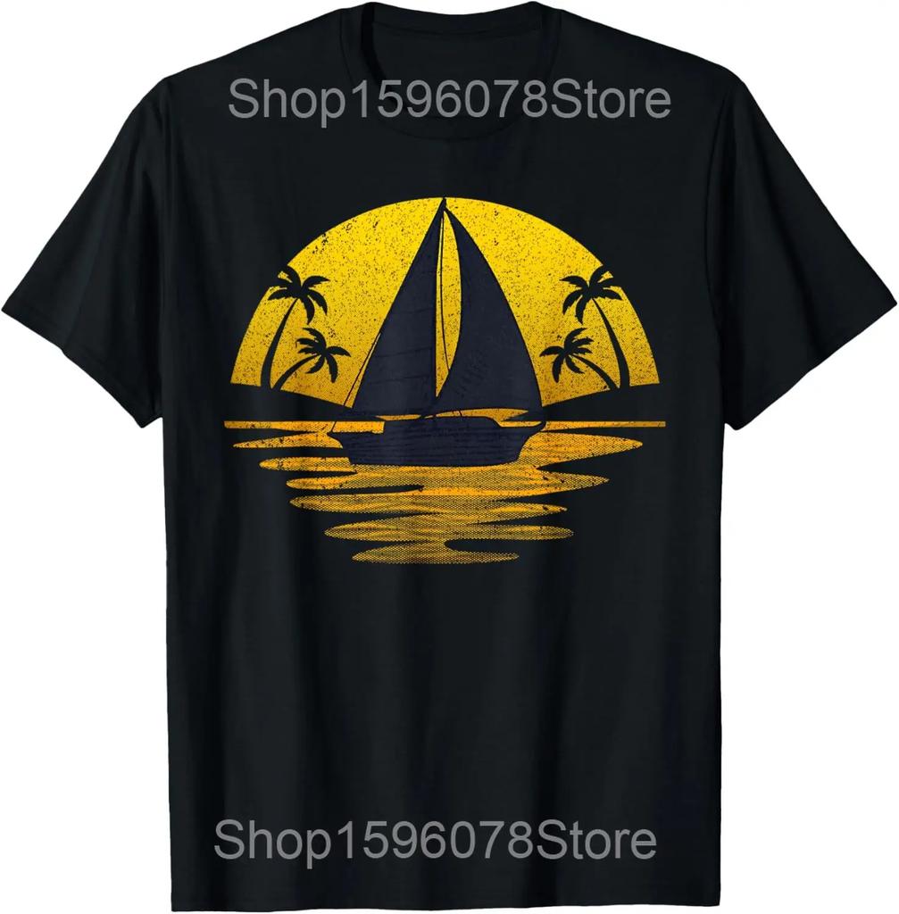 Wolałbym Żeglować Koszulki Męskie Vintage Statek Żaglowy Czysta Bawełna Humor Streetwear T-Shirt Krótki Rękaw Unisex Luźna Odzież