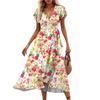 Women's V-Neck Waisted Floral  Print Short Sleeve Dresses