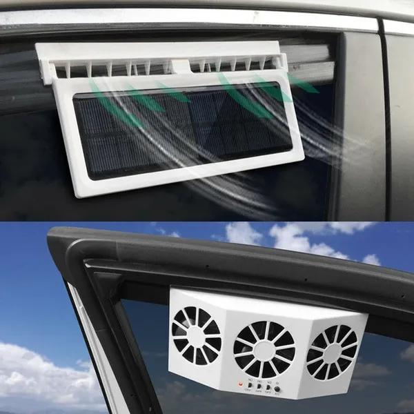 Ventilador de Ventana de Coche con Energía Solar Auto Ventilado Aire Acondicionado Frío 3 Ventiladores Refrigerador Nuevo