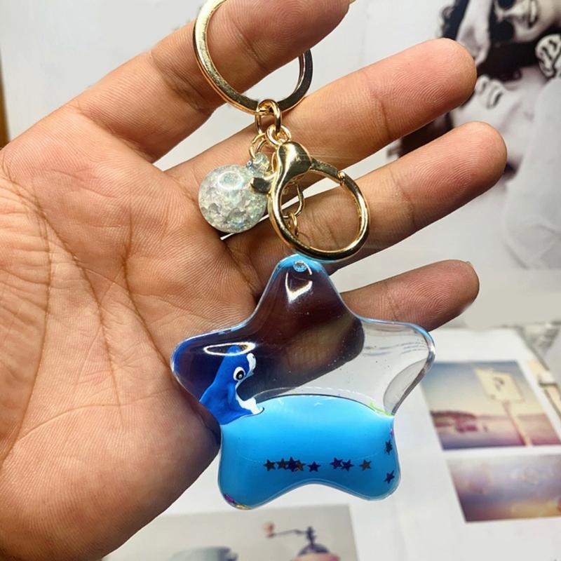Kreatywne Pentagramy Olej Płynny Ruchomy Piasek Brelok Kreskówkowe Zwierzęta Pływająca Zawieszka na Klucze do Samochodu Ręcznie Robiony Wisiorek do Torby