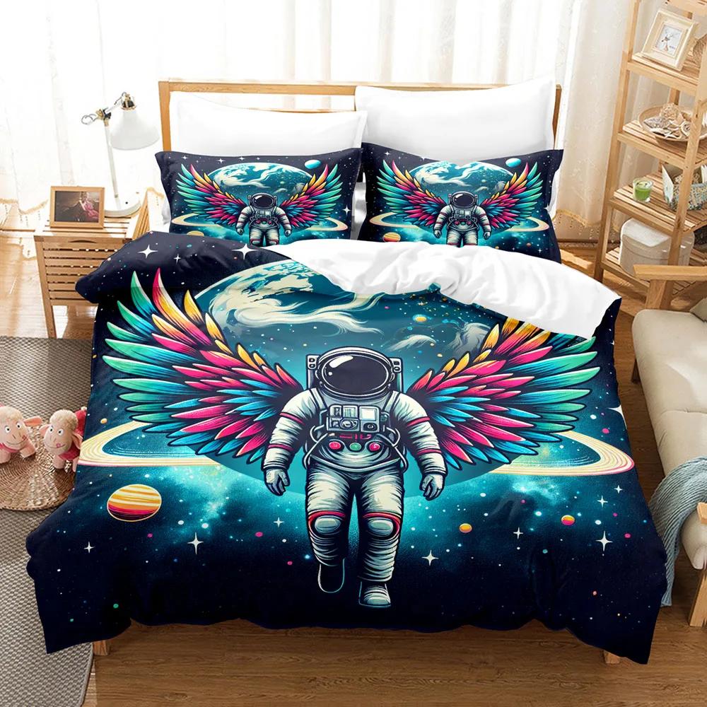 Astronaut and Galaxy Background 3D Bedding Set Duvet Cover Set King Queen Twin Double Comforter Cover Set For Home Decoration
