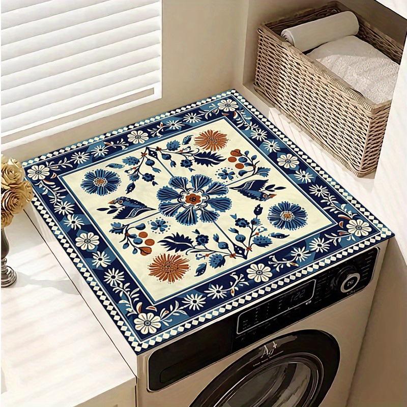 50*60CM Vintage Checkered Printed Washing Machine Dust Cover Pad, Quick-Dry Absorbent Protective Top Mat For Washer And Dryer