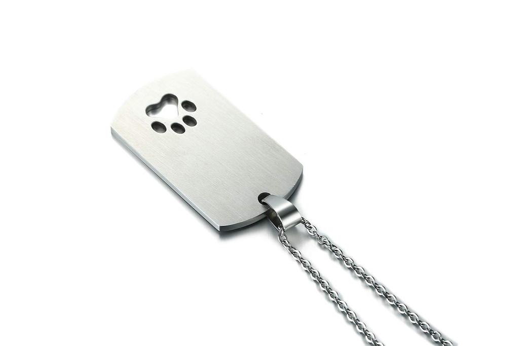 Rockyu Jewelry Brand Necklace for Men Plate Titanium Chain Silver Cat Dog Paw Print Pendant Necklace Simple Stylish Anniversary Popular Gift (Cat Tag)