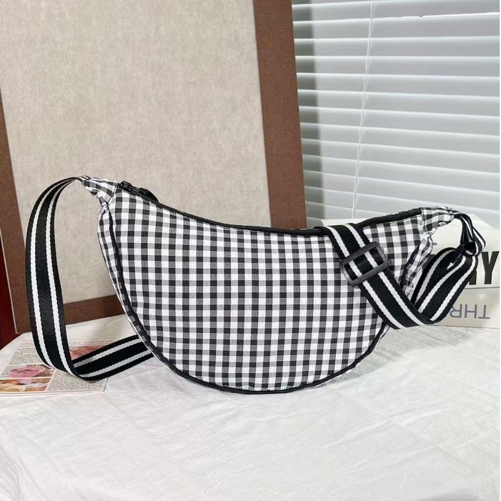 Versatile Plaid Shoulder Bag Canvas Dumpling Bag Sweet Nylon Crossbody Bag  Outdoor
