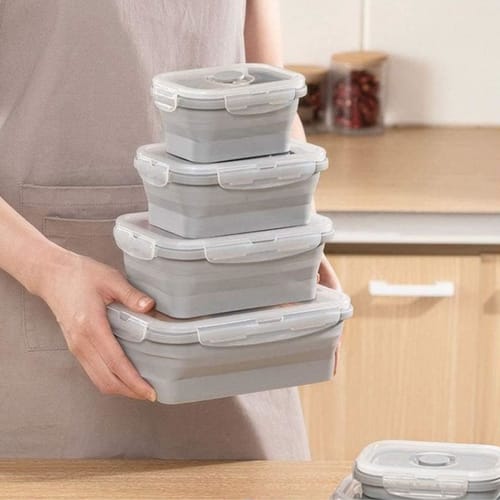 Itisyou Foldable Silicone Lunch Boxes, Foldable Silicone Lunch Containers, Airtight Storage Containers, Square, 350/550/850ml, Pack of 3